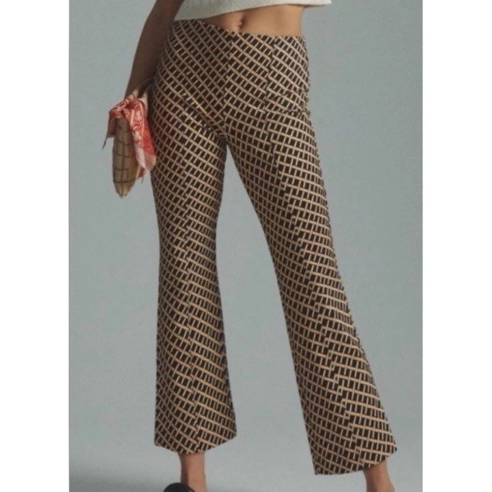 Anthropologie Maeve The Margot Kick-Flare Pants Sz MP GEOMETRIC Cropped Black